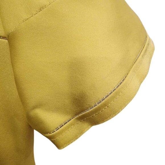Escada Blouse Top Women Small Yellow Satin Feel Half Flutter Sleeve Casual Party - Picture 9 of 12